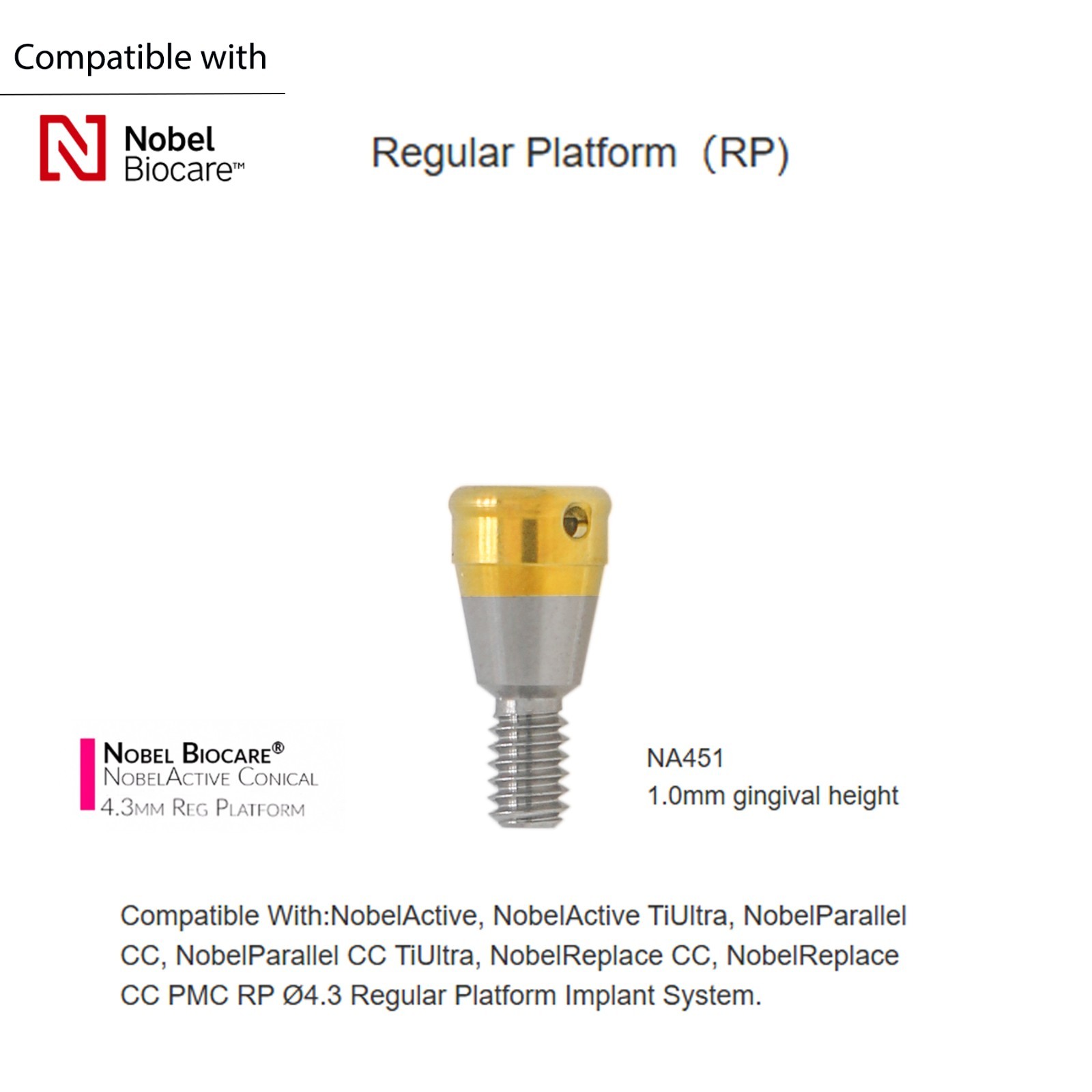 For Noble active RP 4.3/5.0mm Internal hex conical connection LOCATOR abutment
