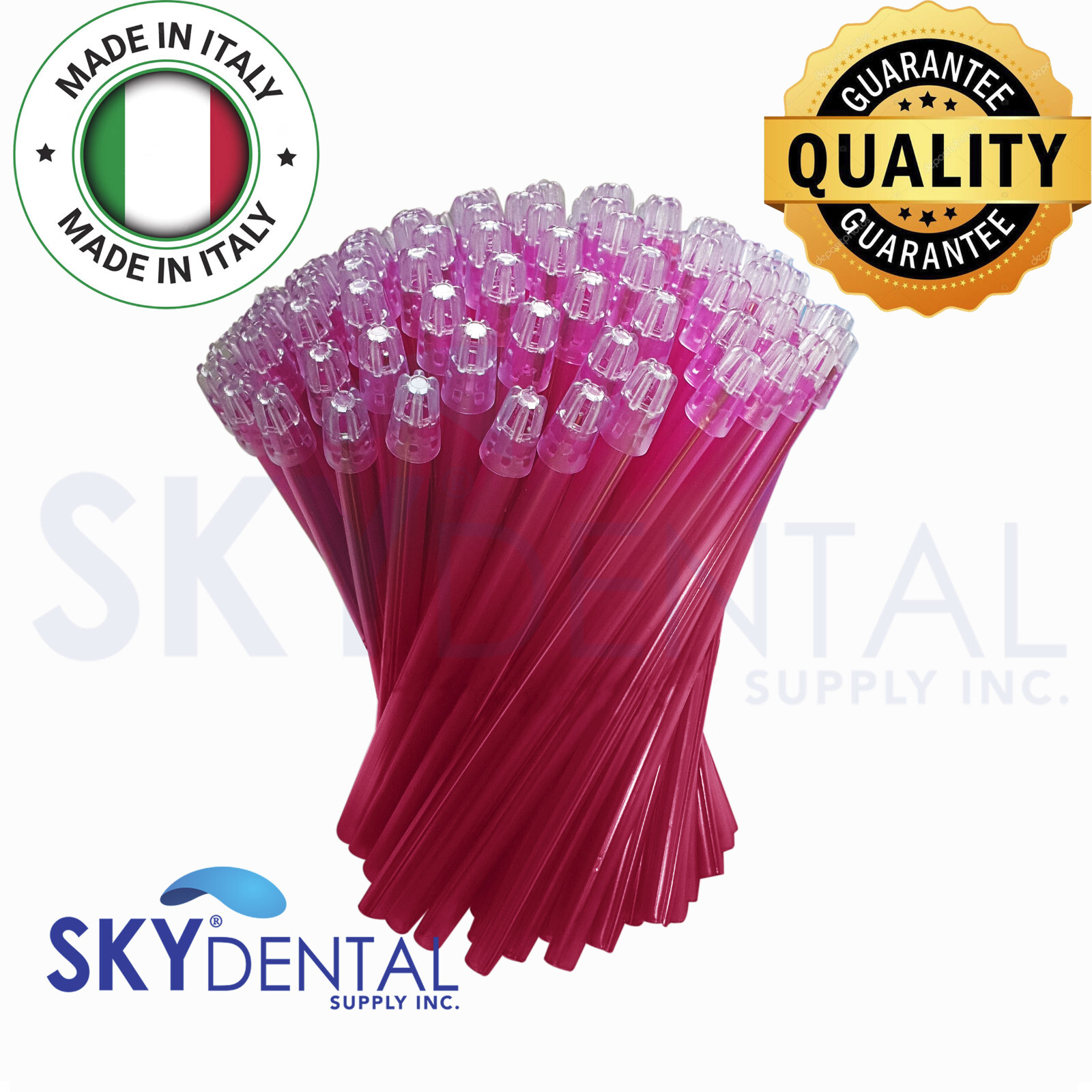 300x Saliva Ejector Translucent Pink with Clear Tips Made in Italy