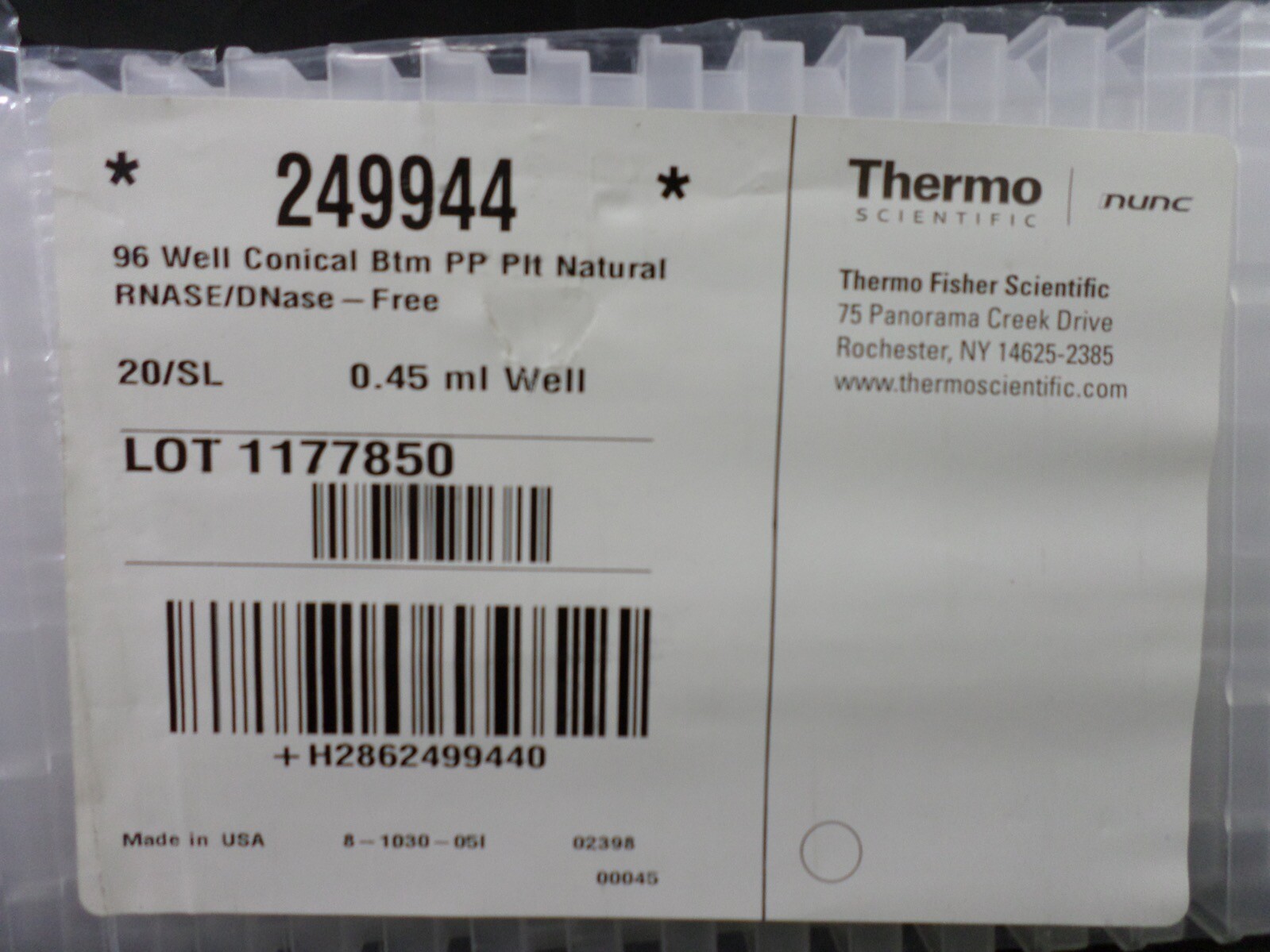 THERMO SCIENTIFIC 0.45mL Nunc Storage Microplates 96-Well 249944 (20/Sleeve)