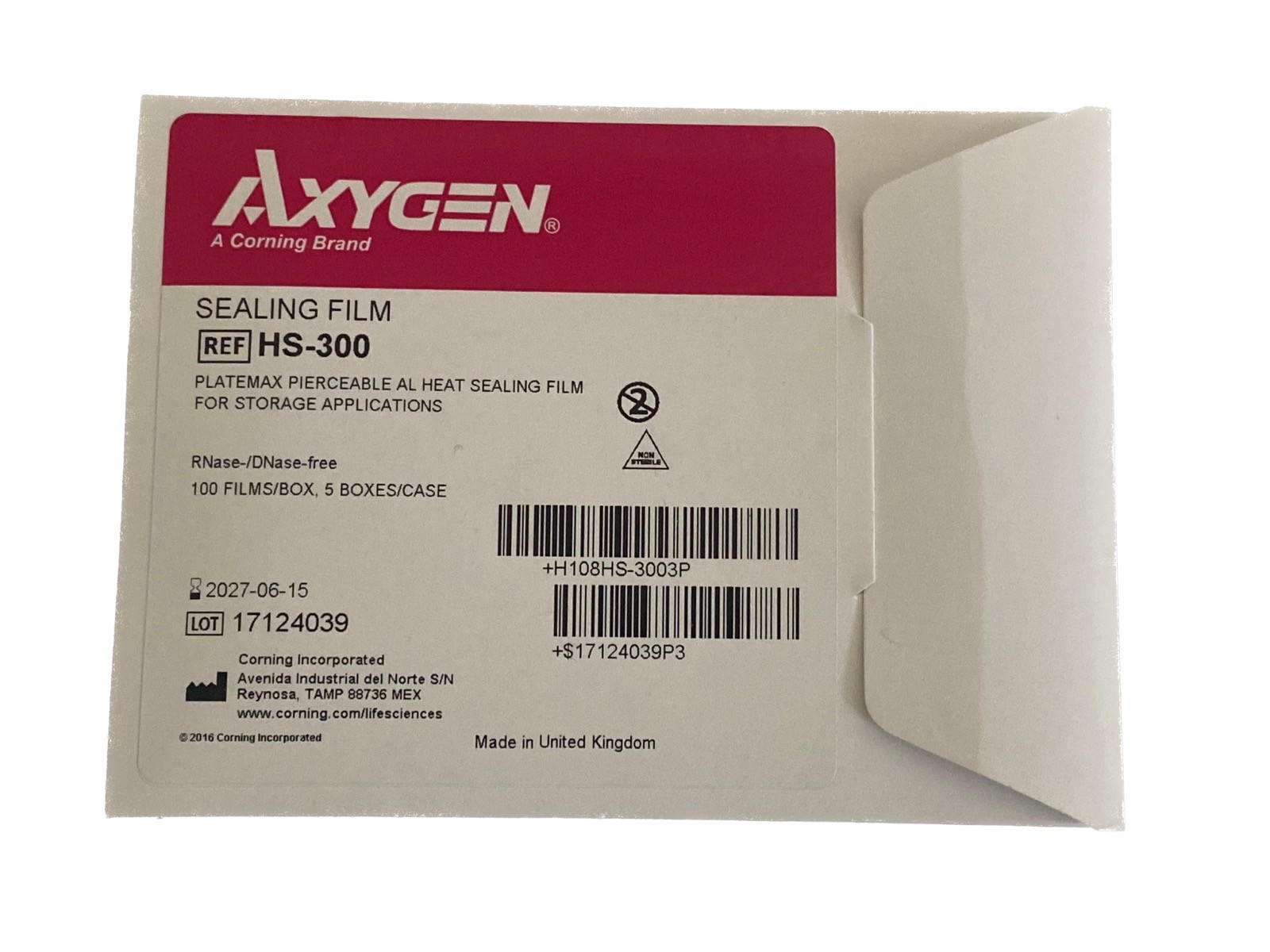 (100/Pk) AXYGEN PlateMax Pierceable Aluminum Microplate Heat Sealing Film HS-300