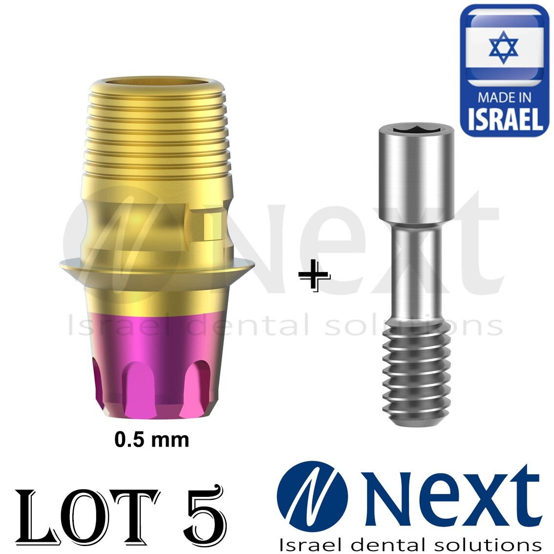 LOTx5 Abutment T-Base CAD/CAM MIS conical C1 V3 SP fit HEX 0.5 mm colored