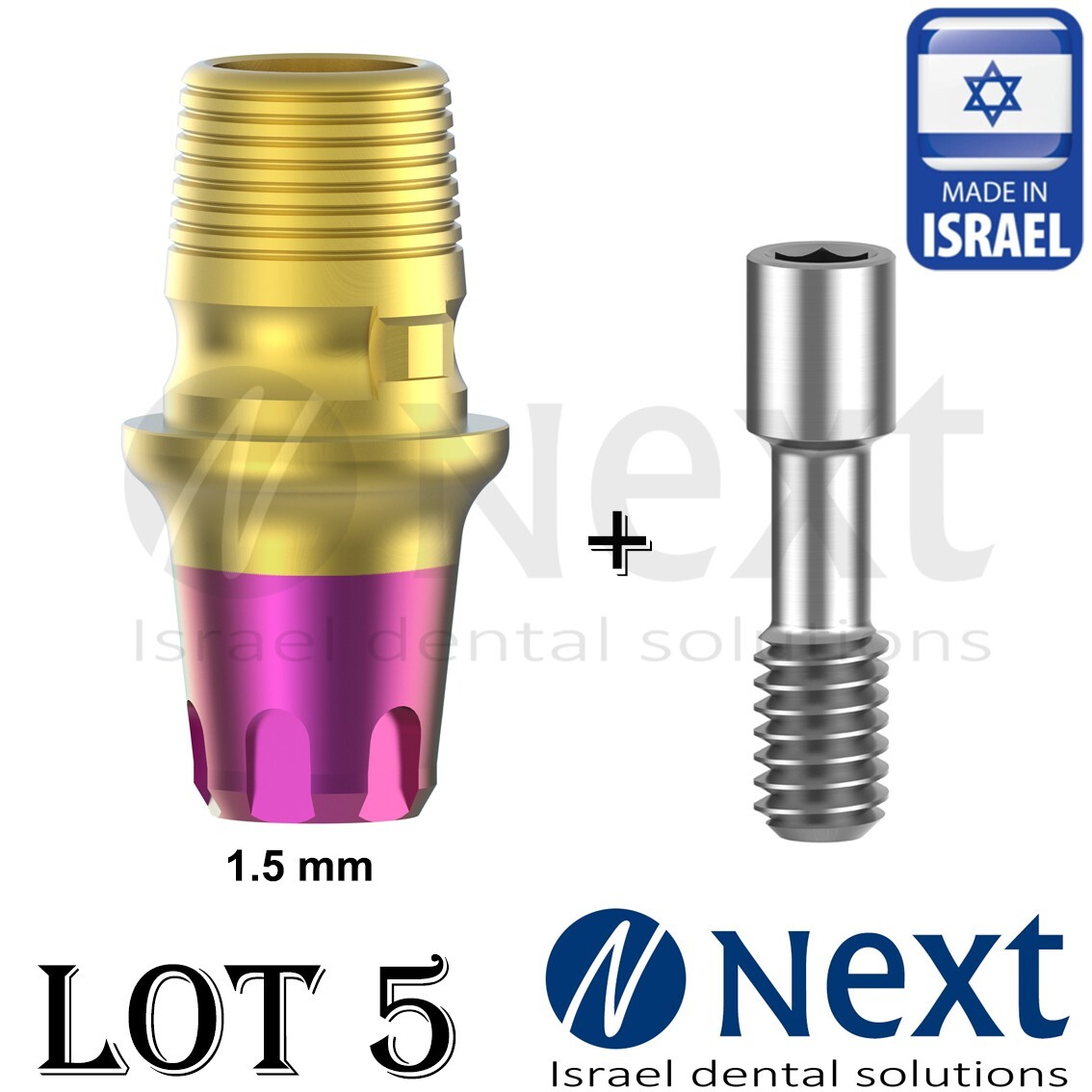 LOTx5 Abutment T-Base CAD/CAM MIS conical C1 V3 SP fit HEX 1.5 mm colored