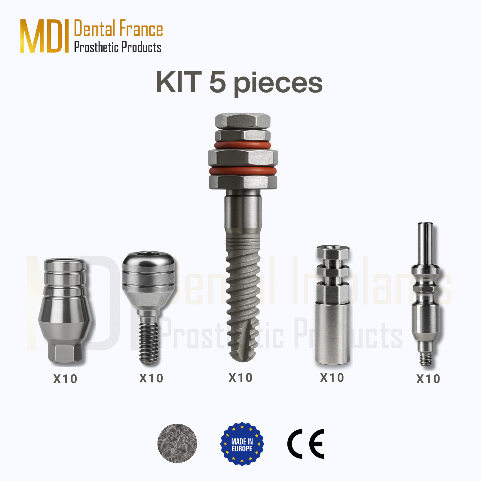MDI 10KIT5 Spiral Lab Set Fixture | Abutment | Healing Cap | Transfer | Analog