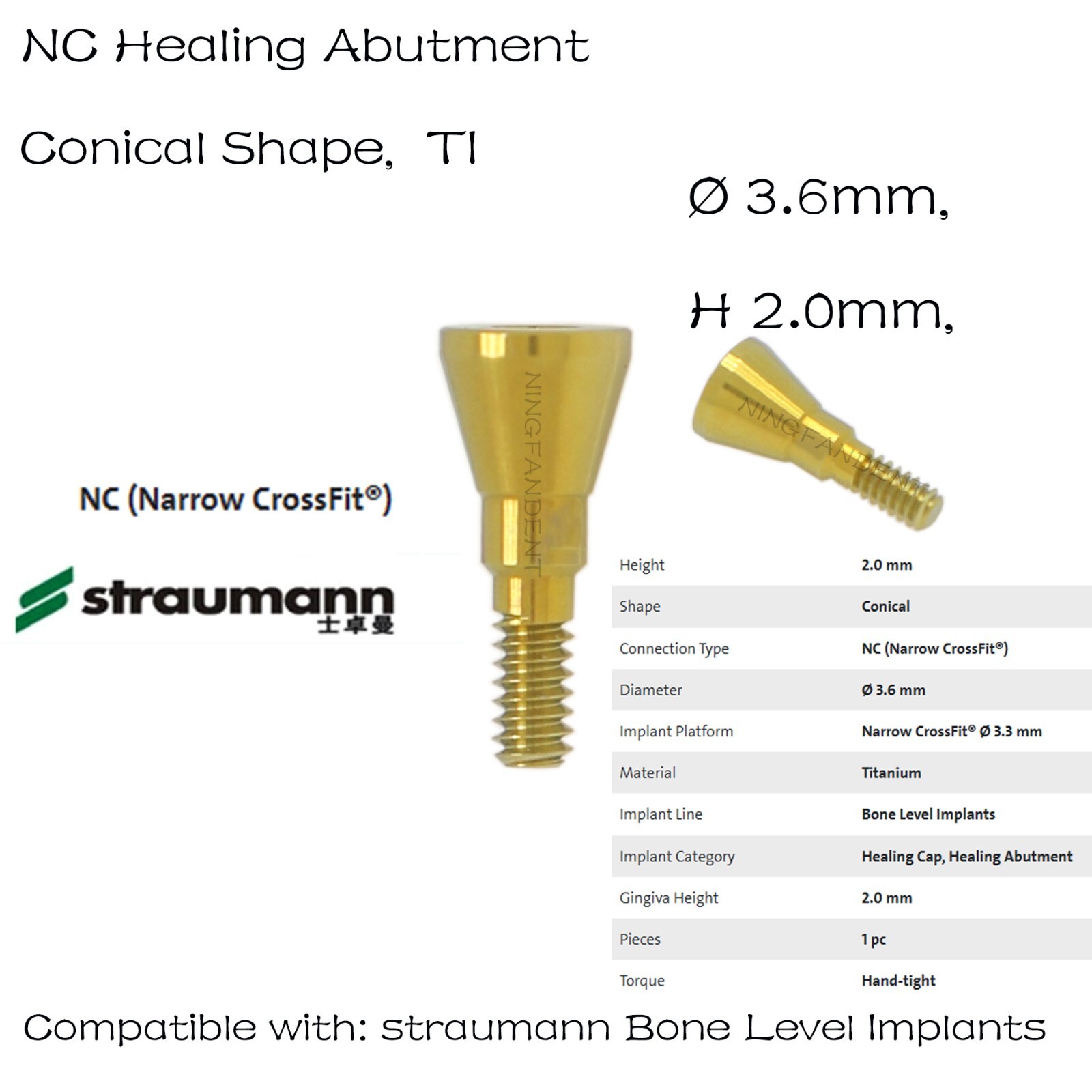 Healing Cap Abutment NC ITI Straumann BL/BLT Fits 2.0/3.5/5.0/7.0/8.0mm H Ø3.6 D