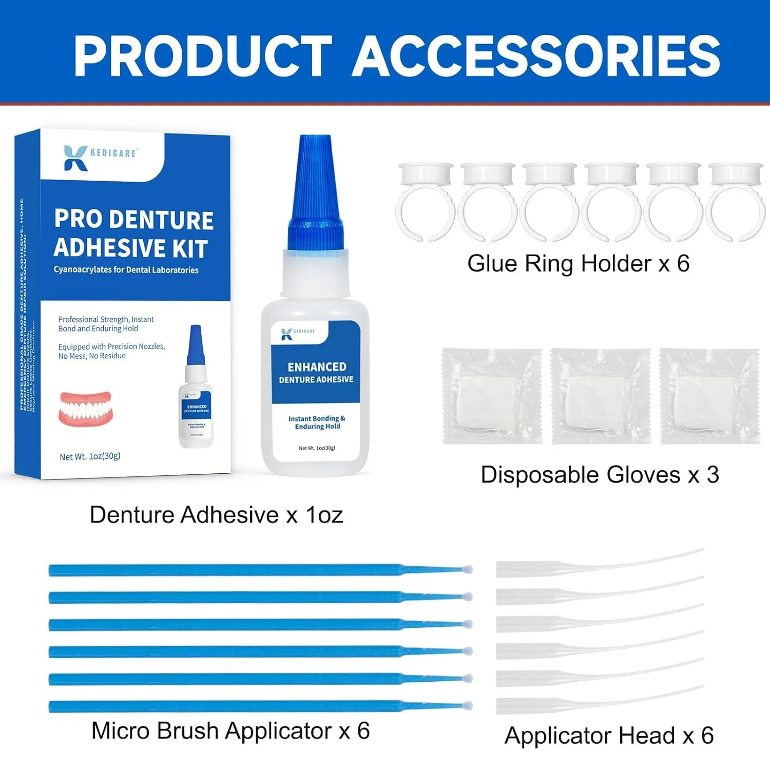 Dental Lab Denture Repair Adhesive Kit 1oz Instant Bonding Denture Glue