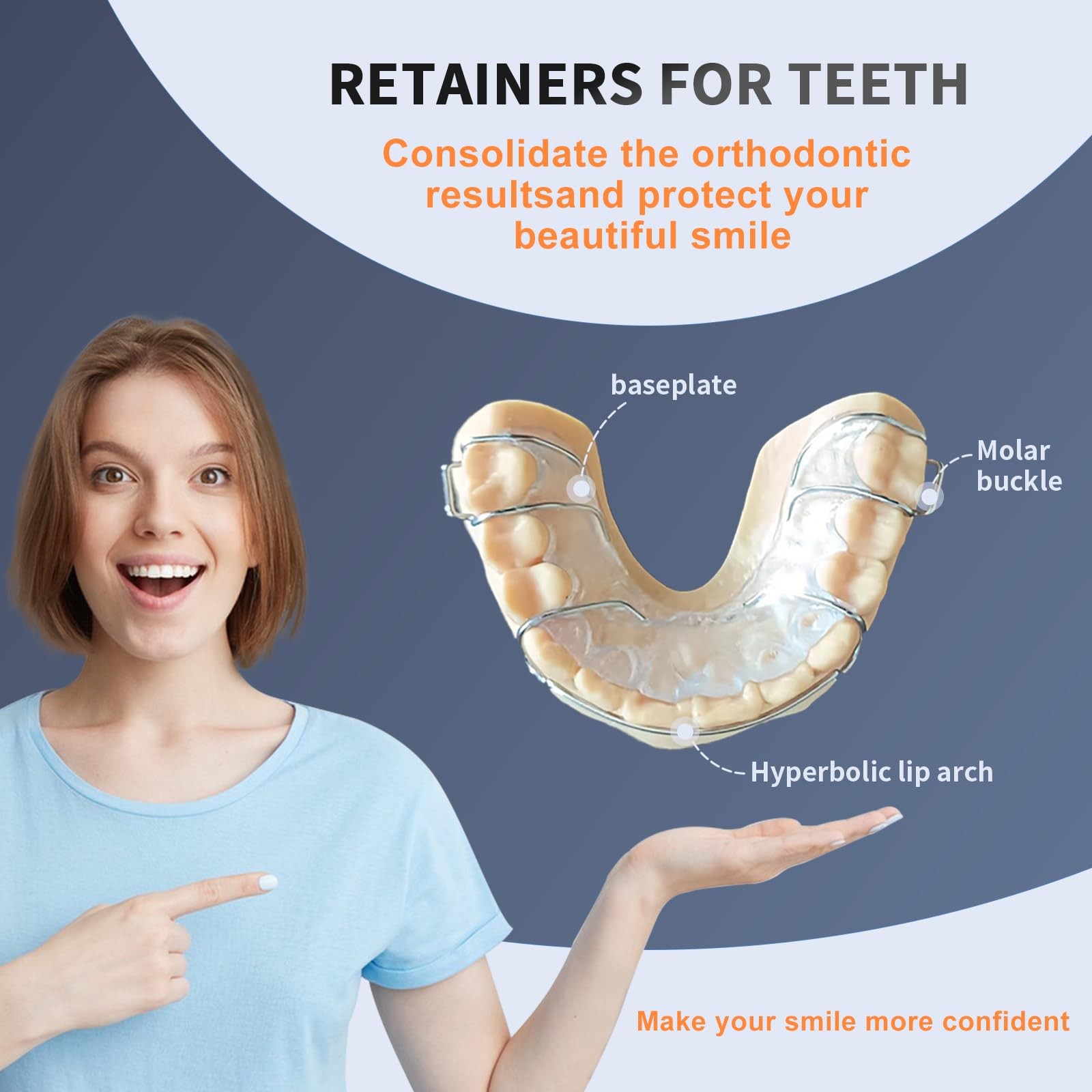 2 Hawley Retainer for Custom Teeth Retention, Custom-Fit Upper Only *2, White