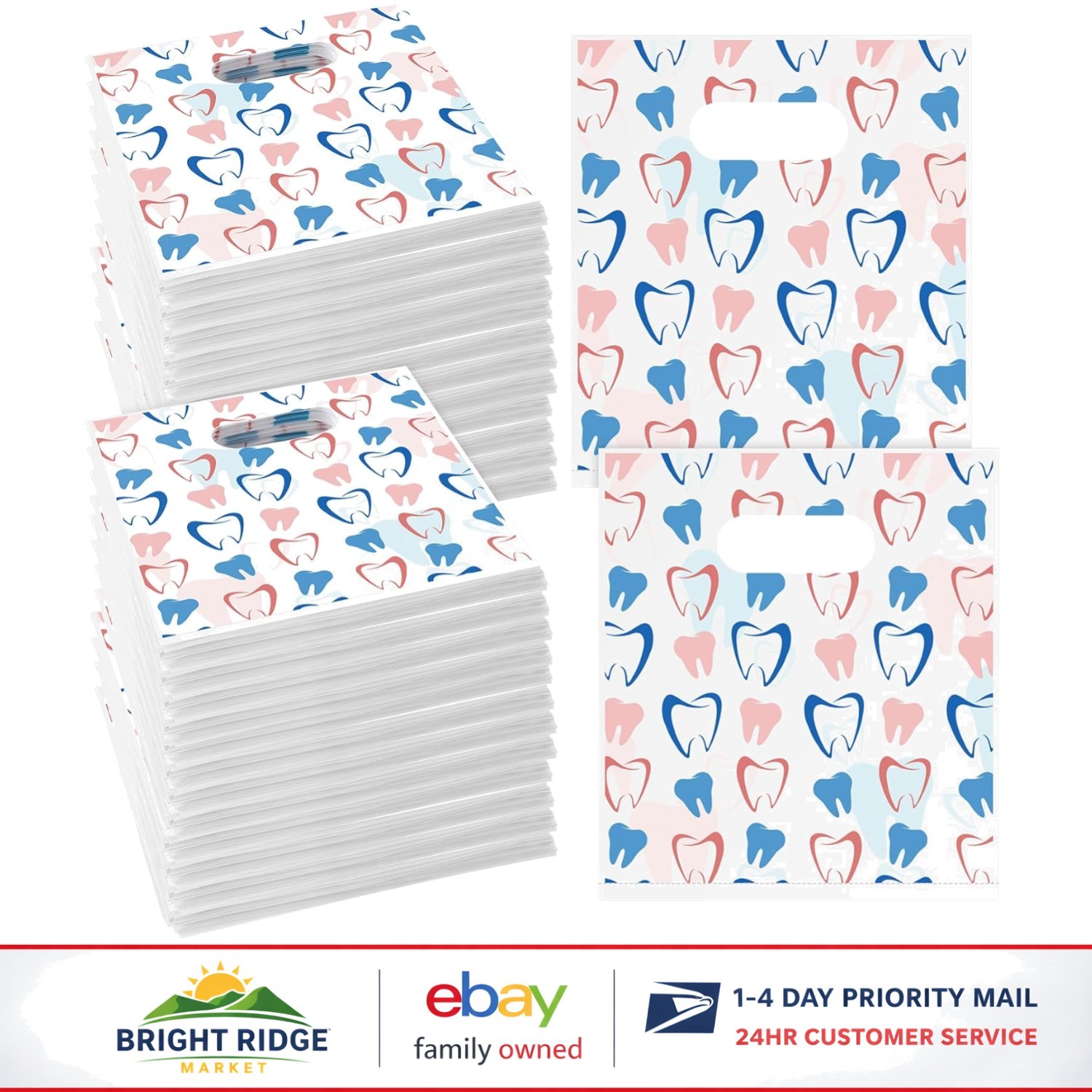 200 Plastic Dental Bags with Handles for Patient Care and Party Favors