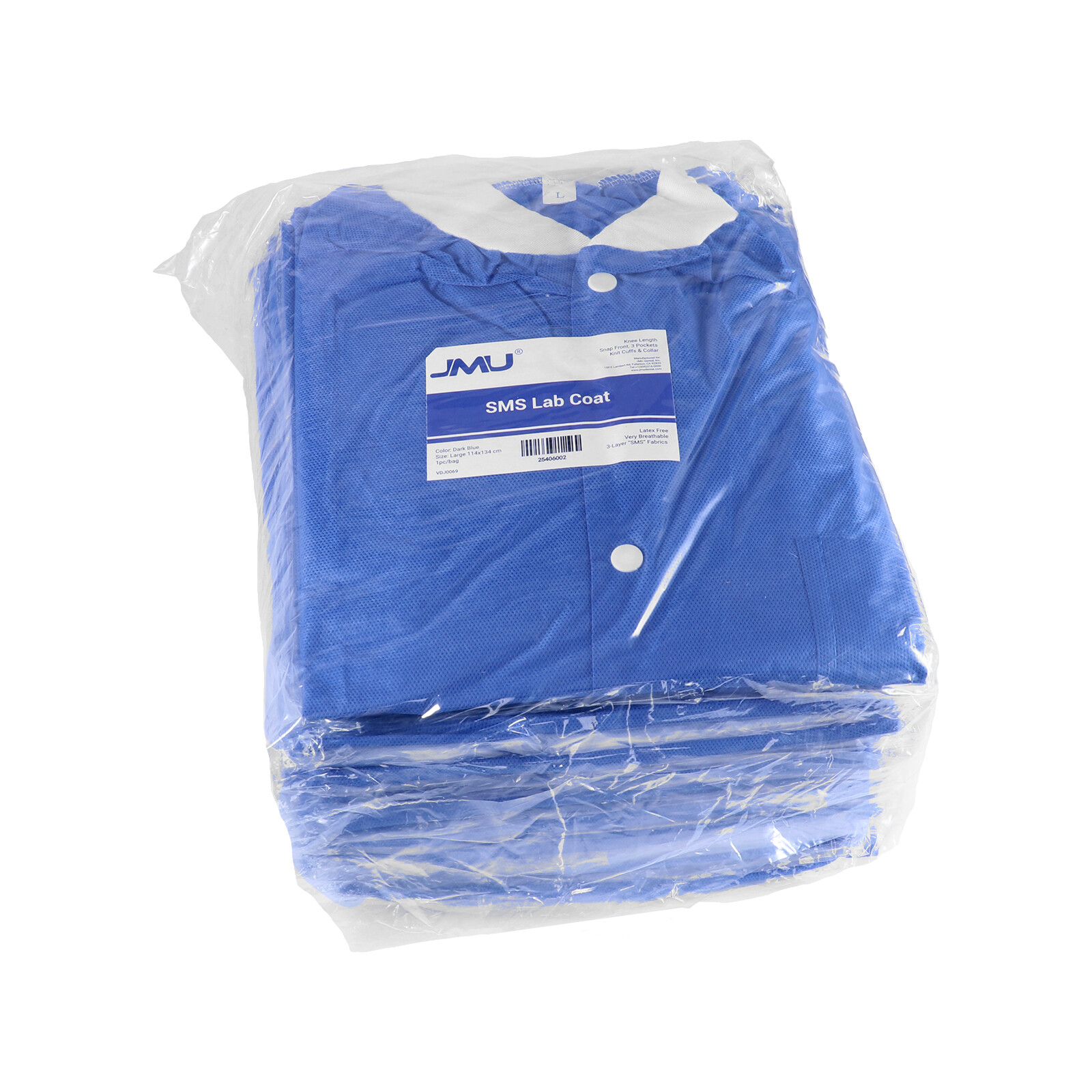 JMU 10/50✖ Disposable Lab Coats for Men Women Snaps Full Sleeve SMS Blue Medical