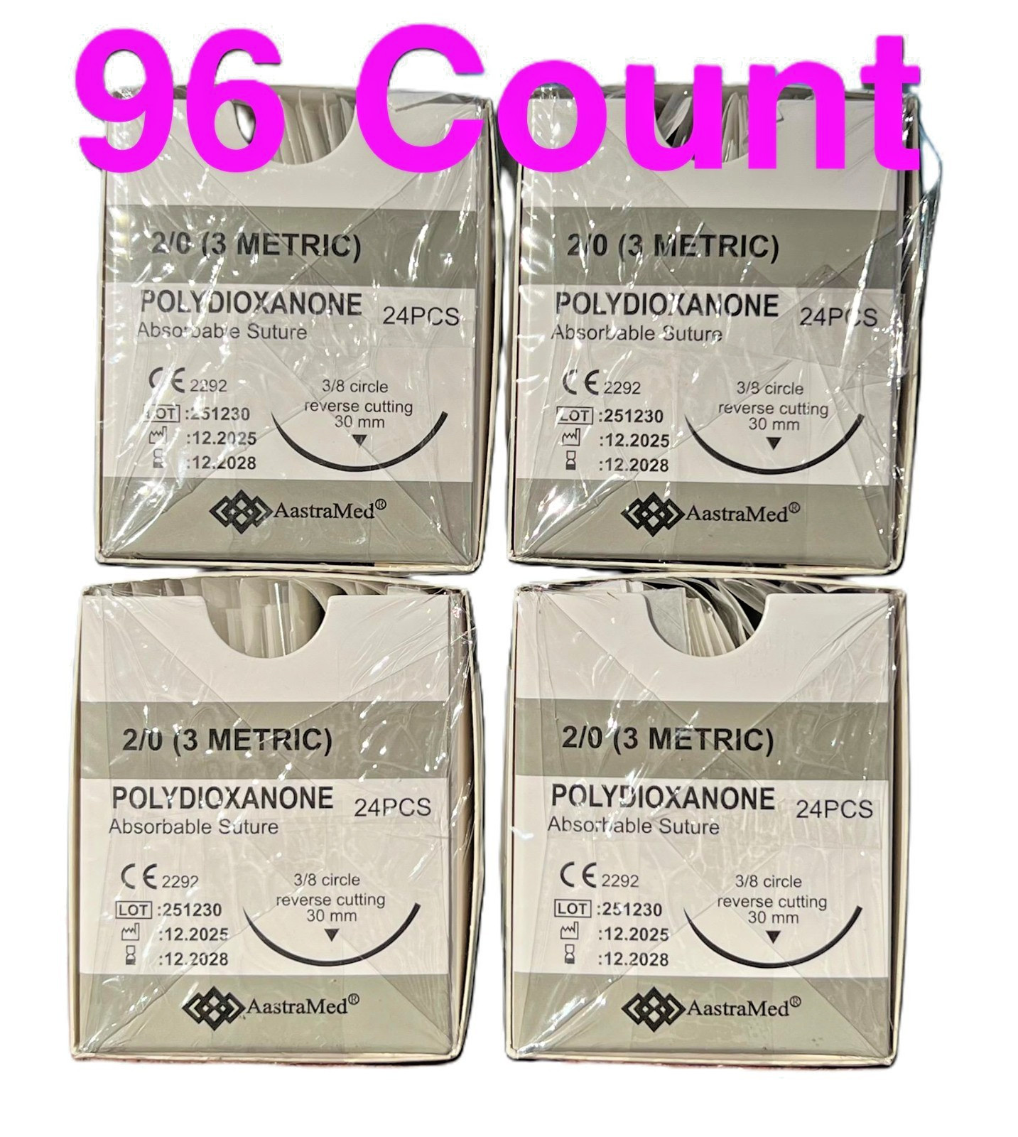 PDS PDO 2/0 Veterinary Suture 96ct Reverse Cutting, 3/8 Circ Surgical Dental