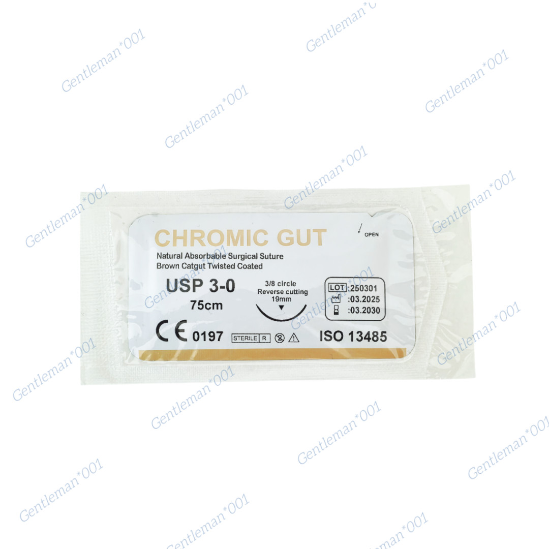 Absorbable Dental Oral Surgical Sutures CHROMIC GUT 3/0 Natural Needled 3/8