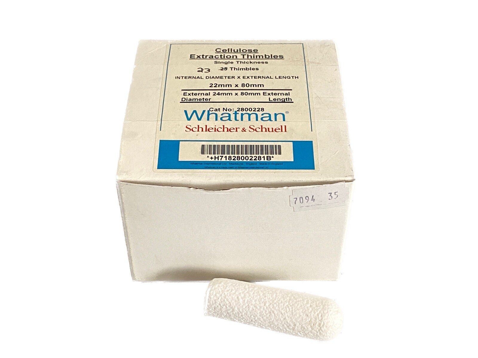 (23) WHATMAN Cellulose Extraction Thimbles Single Thickness 24mm OD x 80mm L