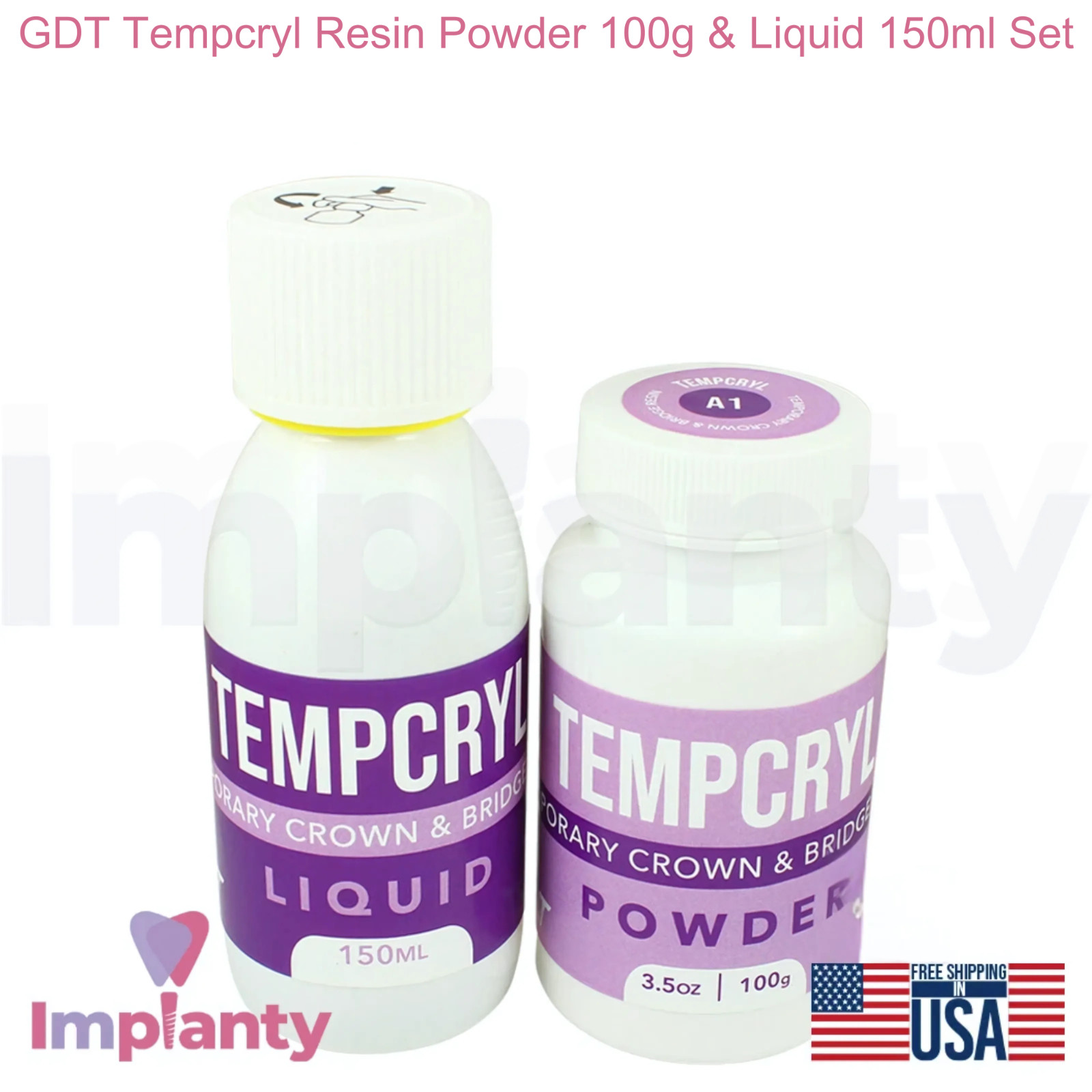 GDT Tempcryl Dental Resln Powder 100g and Liquid 150ml Set Restoration Solution