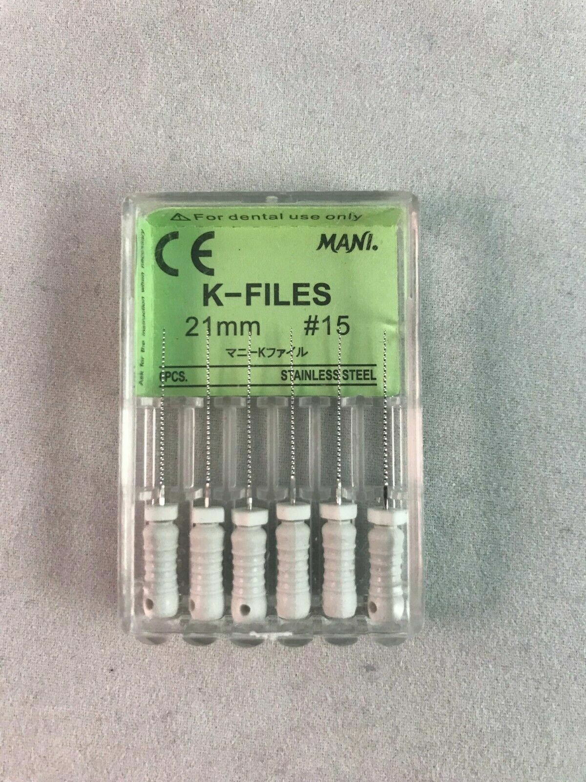 Mani Dental Root Canal Endo Stainless Steel K-files 21mm Size #15 30 Files/pk