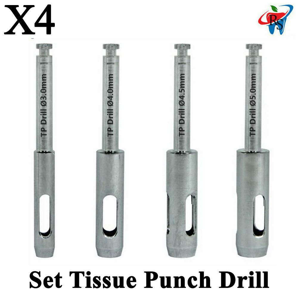 4 pcs Full Set Dental Impl ant Tissue Punch Drill Surg ical Tools Burs