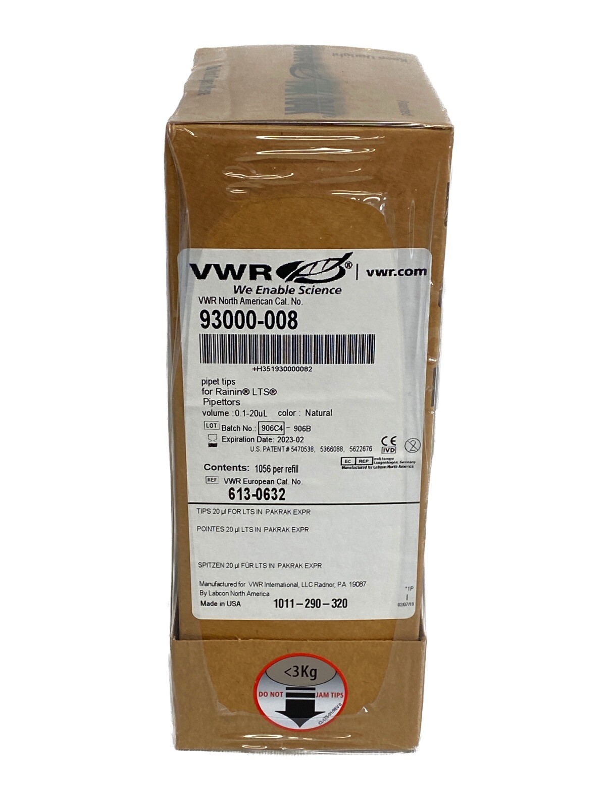 (1056/Pk) VWR 20uL Pak Rak Refill Pipette Tips for Rainin LTS 93000-008