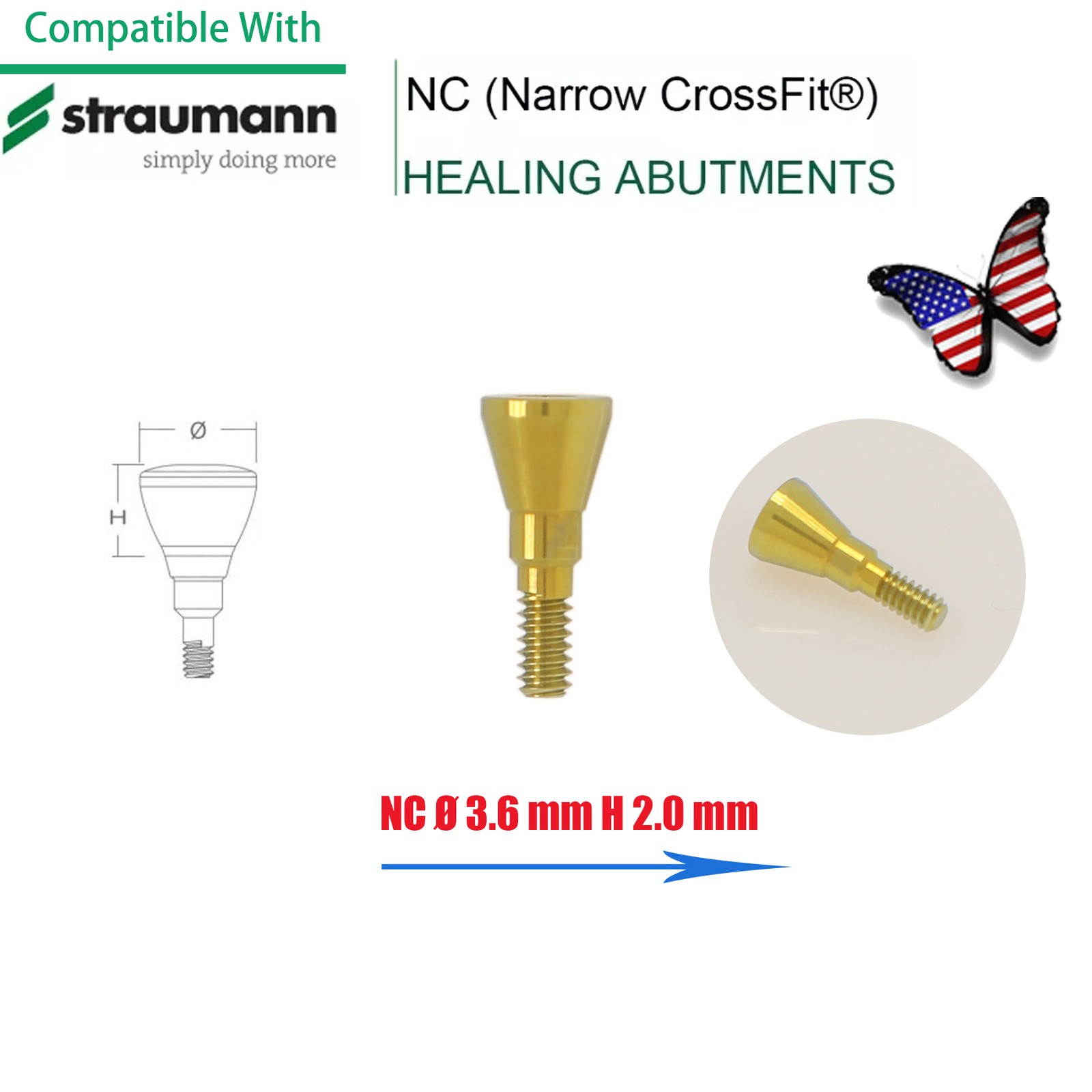 5Pcs Dental Healing Abutment & Closure Cap Fit Straumann BL/BLT NC RC Bone Level