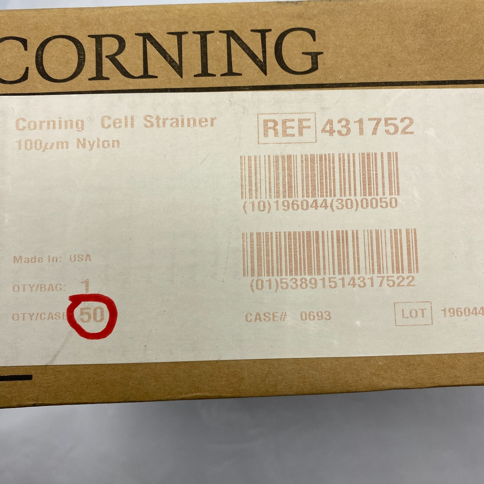 BOX OF 50 CORNING 431752 100µm Cell Strainer, Yellow, Sterile, Nylon 1/Bag New🎯