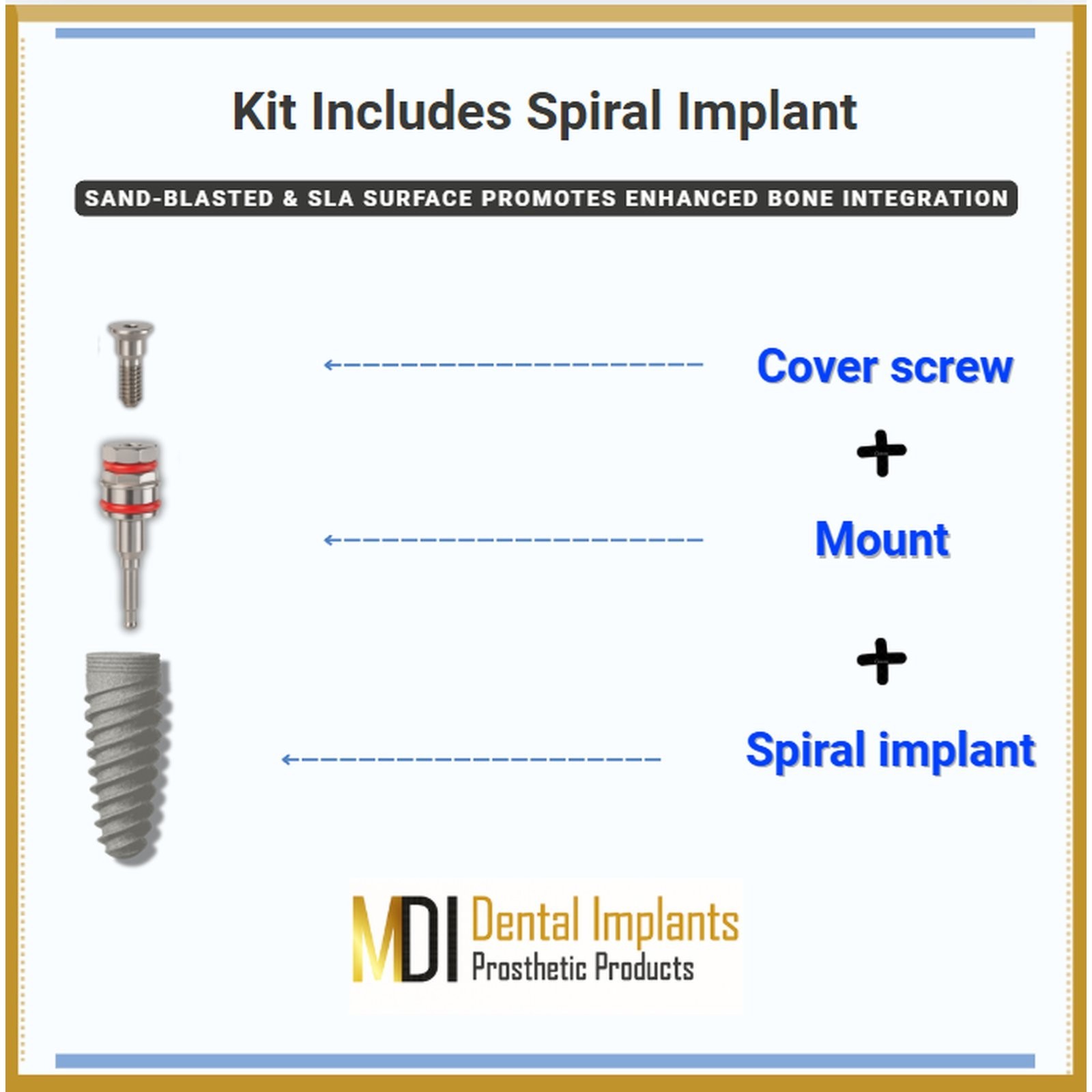 MDI 10KIT5 Spiral Lab Set Fixture | Abutment | Healing Cap | Transfer | Analog