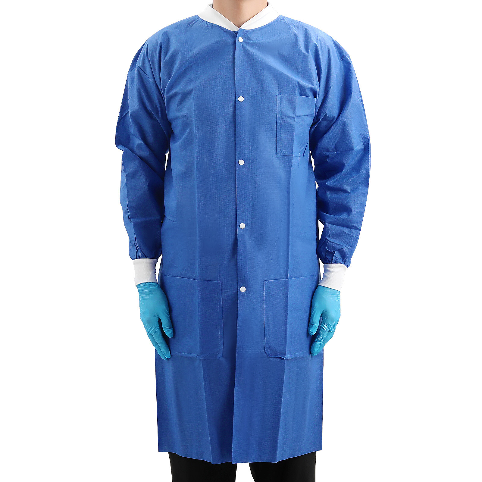 JMU 10/50✖ Disposable Lab Coats for Men Women Snaps Full Sleeve SMS Blue Medical