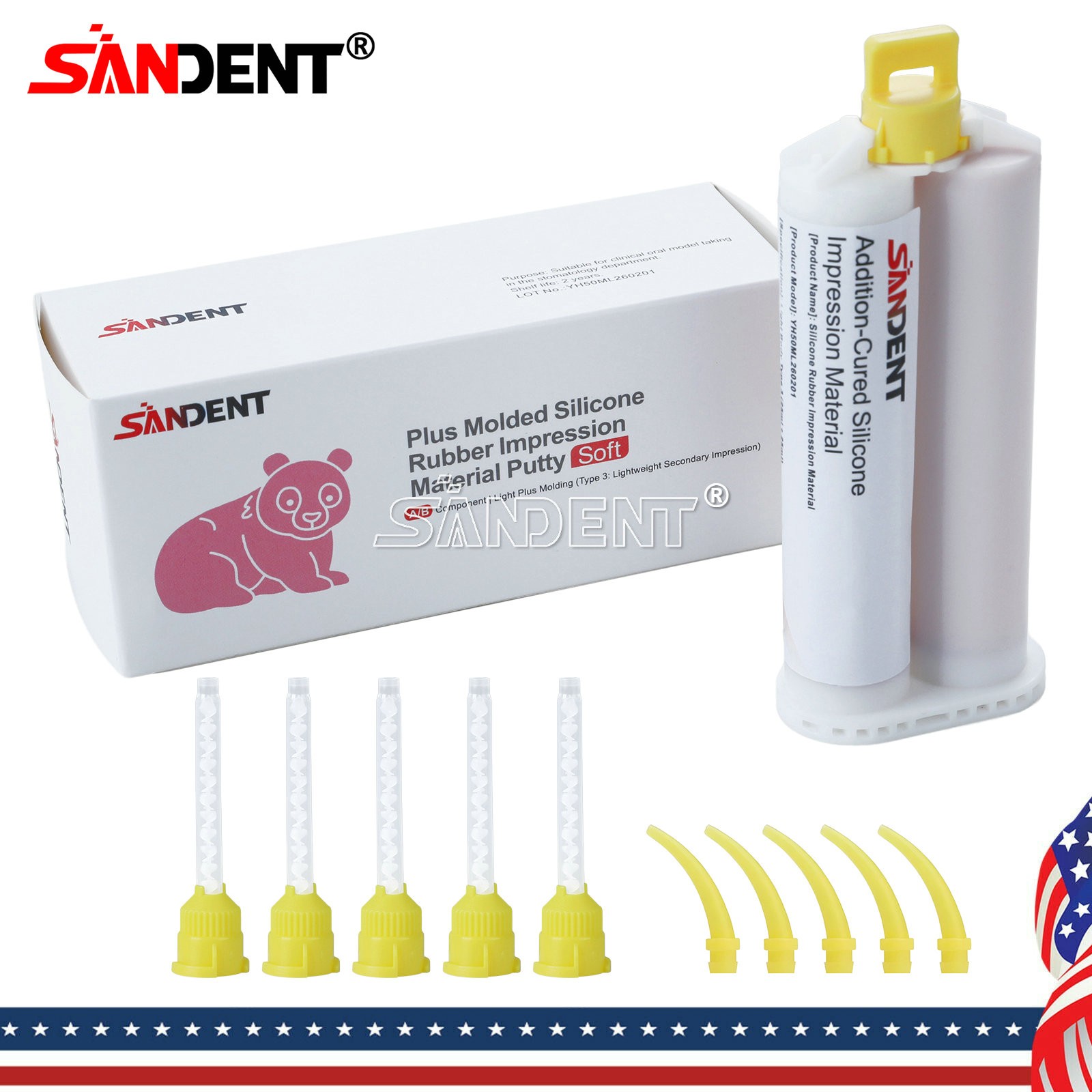 Dental Elastomeric Impression Putty Silicone Material Light Body 50ML 5 tube Tip