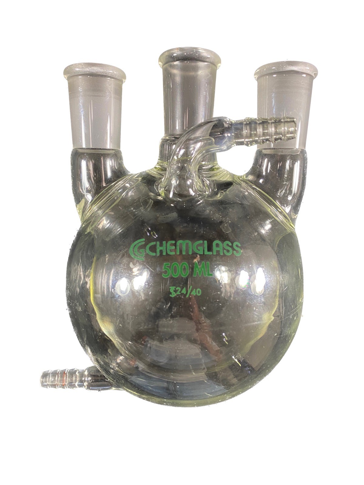 CHEMGLASS 500mL 24/40 Heavy Wall Round Bottom 3-Neck Jacketed Flask CG-1538-01