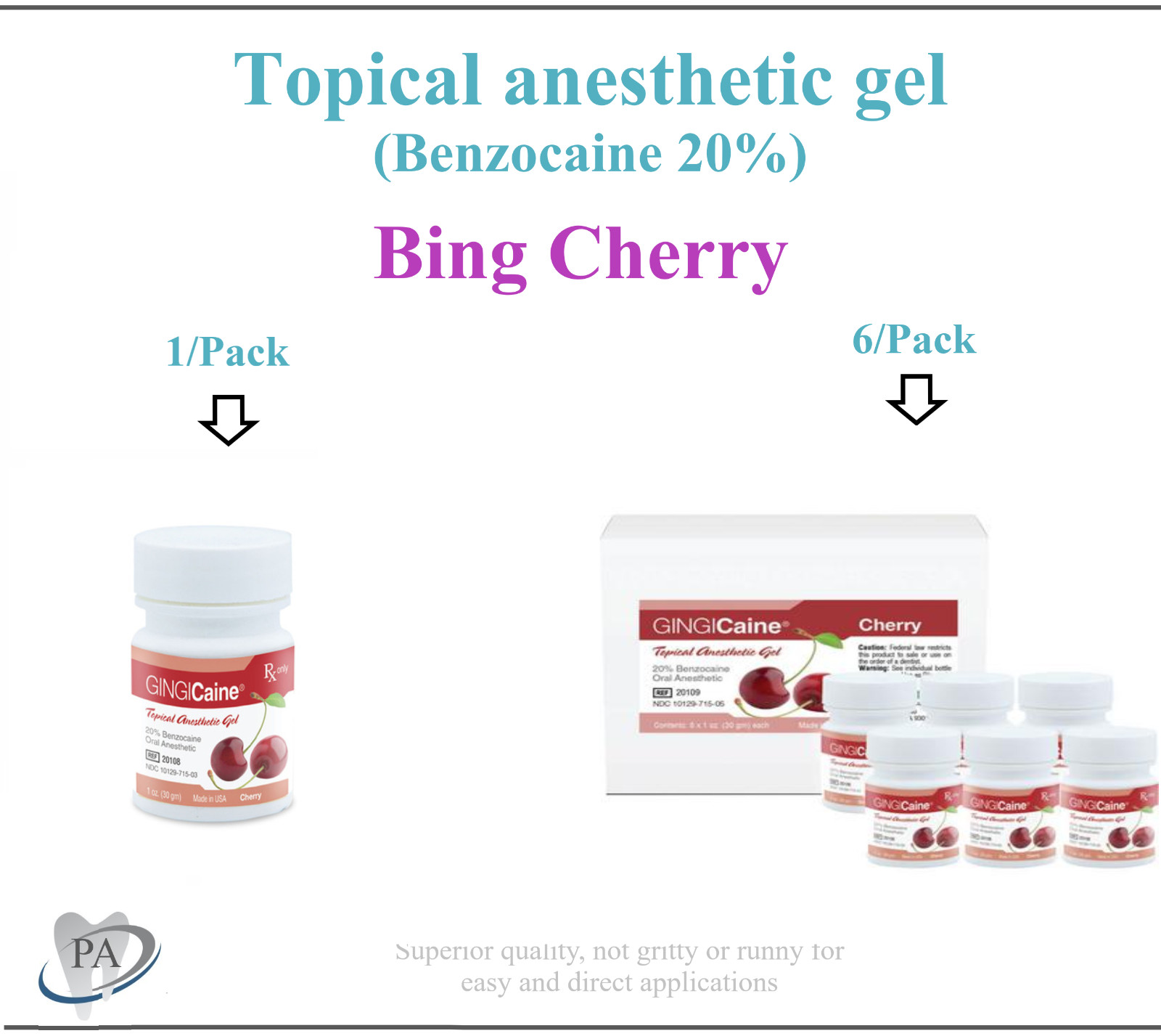 Dental Gingicaine Topical Gel Mint Julep, Bing Cherry, Banana, 1 oz Exp: 02/2029