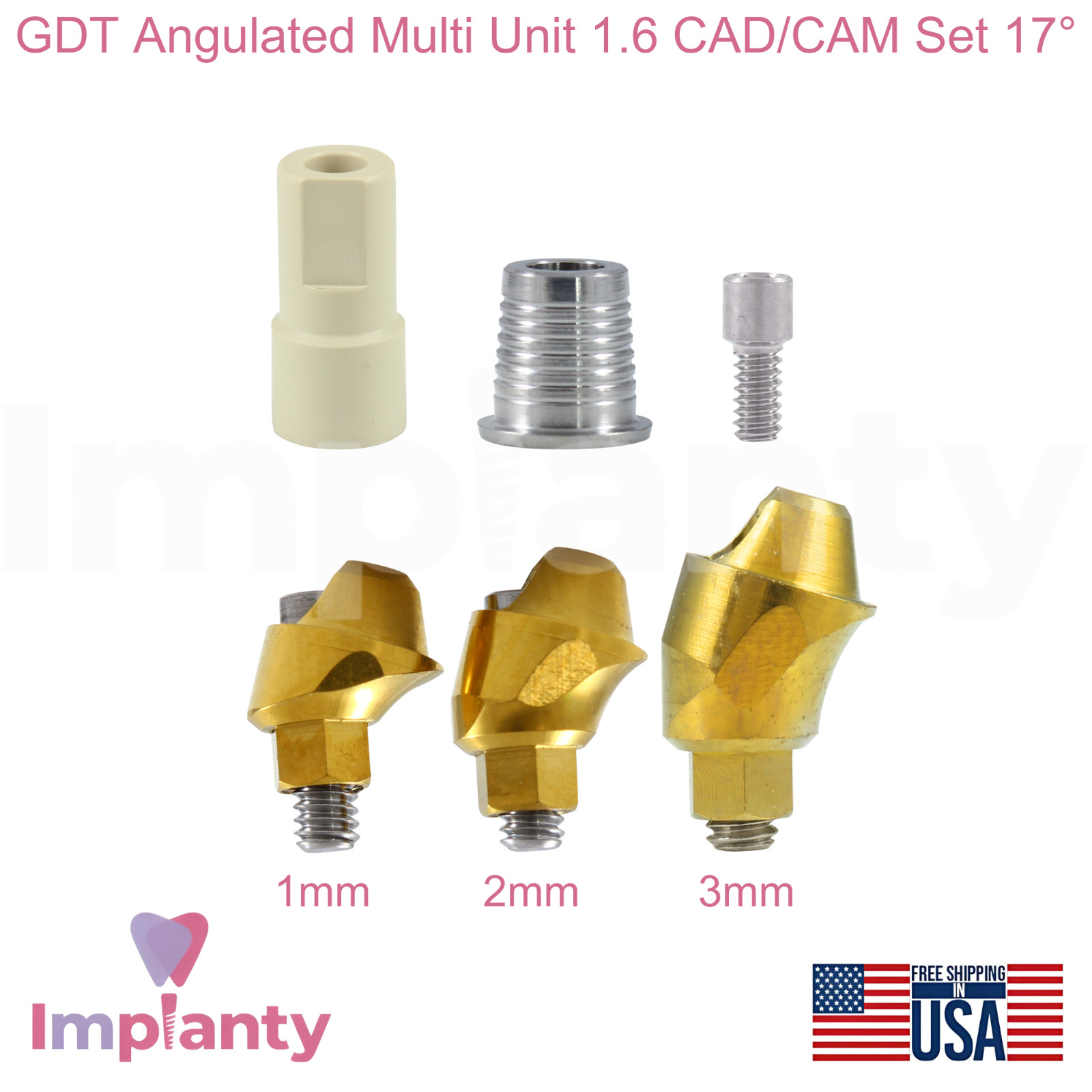 GDT Angulated Multi Unit 1.6 Dental CAD/CAM Set 17° Ø4.9mm Int Hex 2.42mm