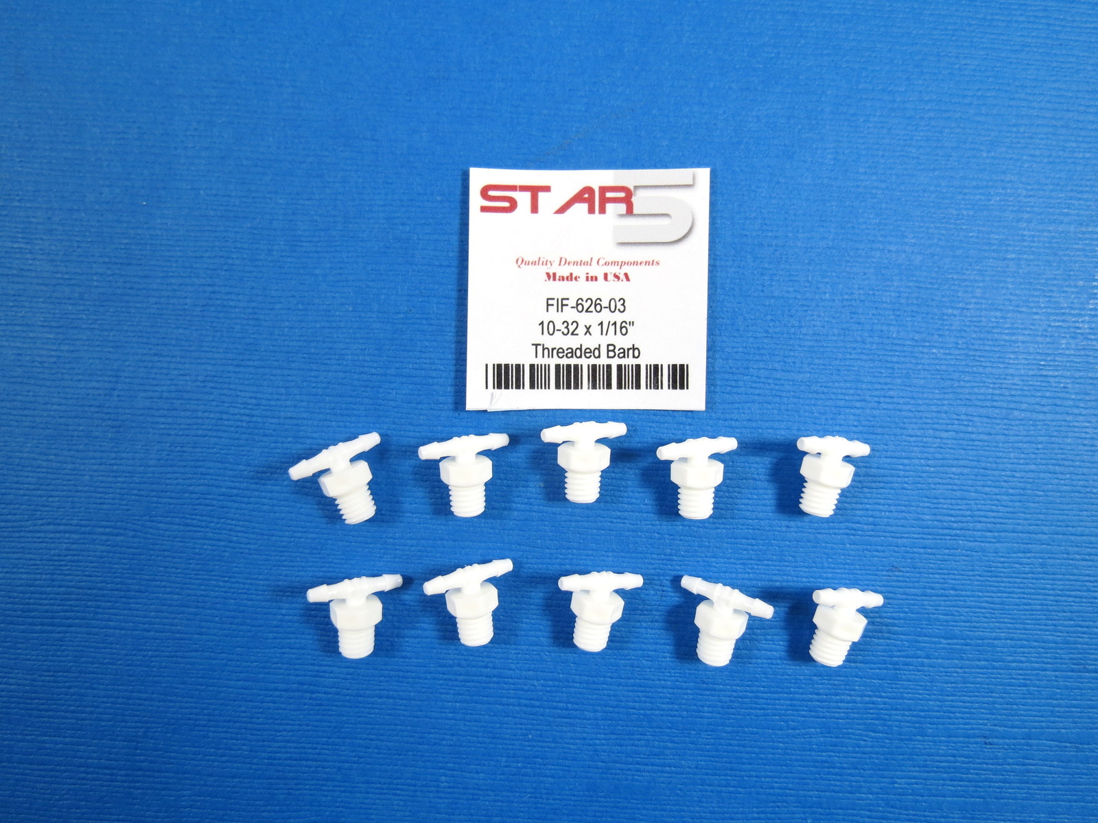 Dental Fitting Connector 10-32 x 1/16” Threaded Barb 10/Pcs STAR5 Made in USA