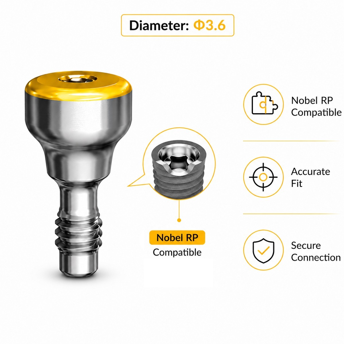 US Nobel Biocare Titanium Healing Abutment NP RP Internal Conical ∅3.6/5.0/6.0mm