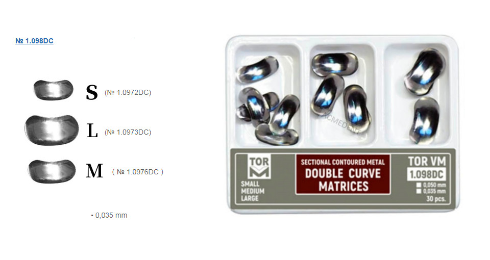 1.098DC Dental TOR VM Matrix Double Curve Matrices 0.035μm 30Pcs/Box