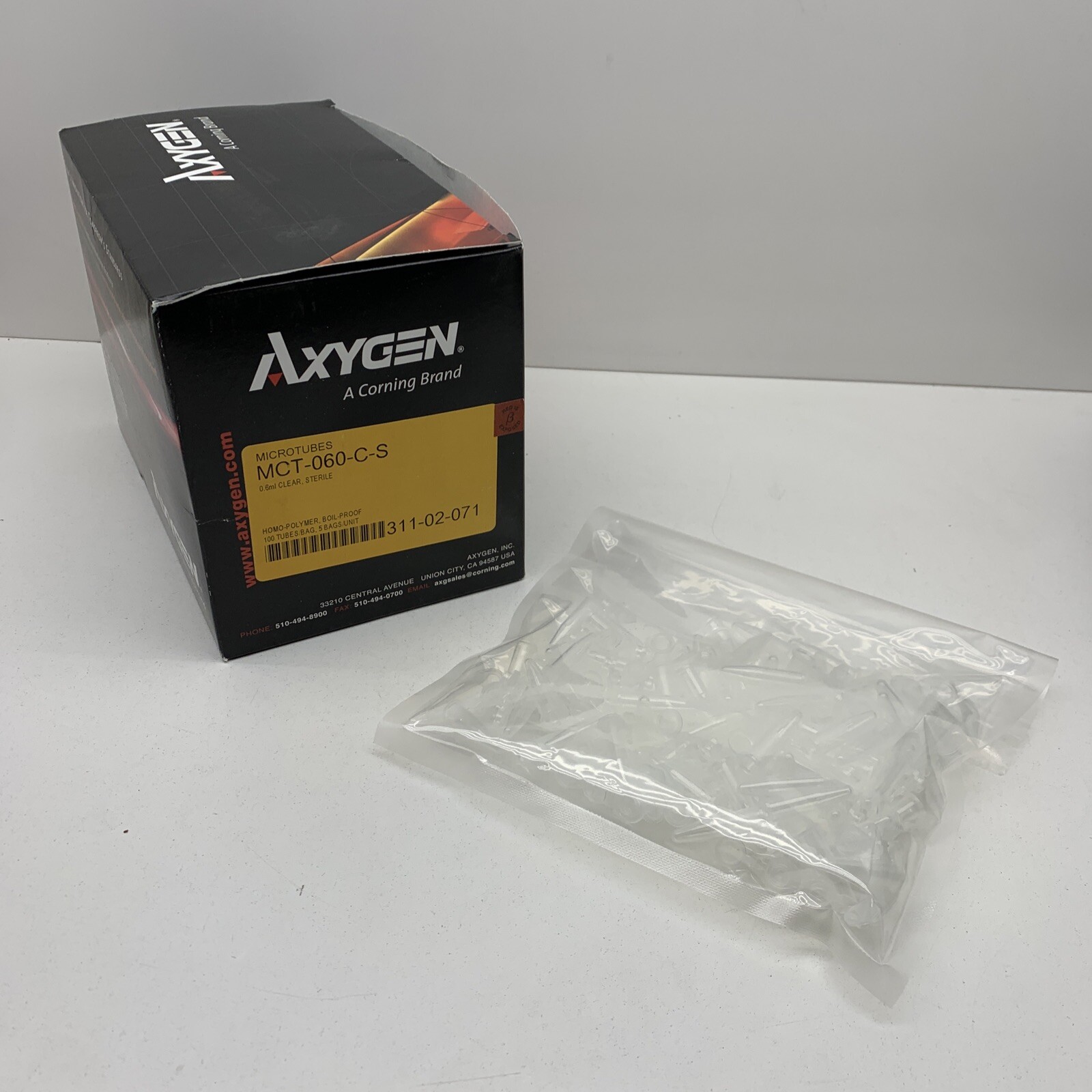 (500) Axygen MCT-060-C-S MaxyClear Snaplock Microcentrifuge Tube 0.6mL