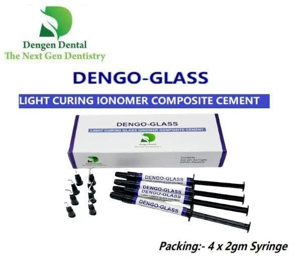 Dental DENGO-GLASS Light Curing GIC Composite Cement 4 x 2g Pack