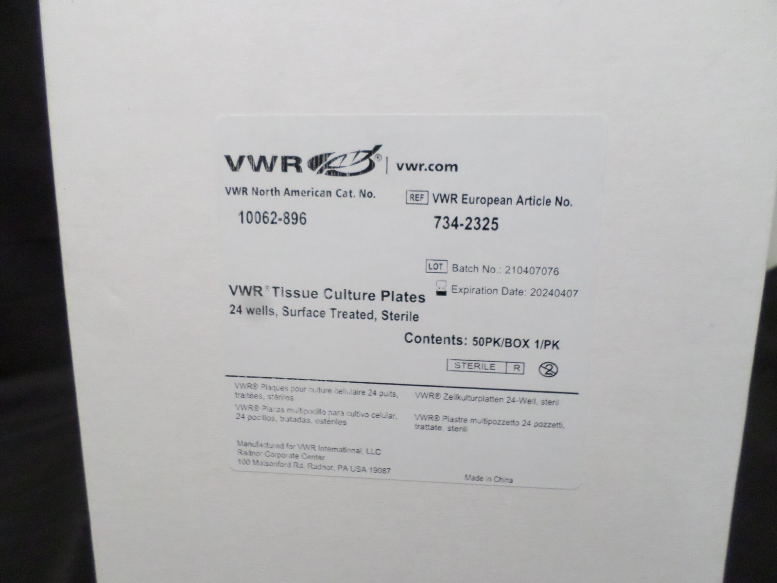 VWR 24-Well Surface Treated Sterile Cell Culture Plates 10062-896 (50/pk)