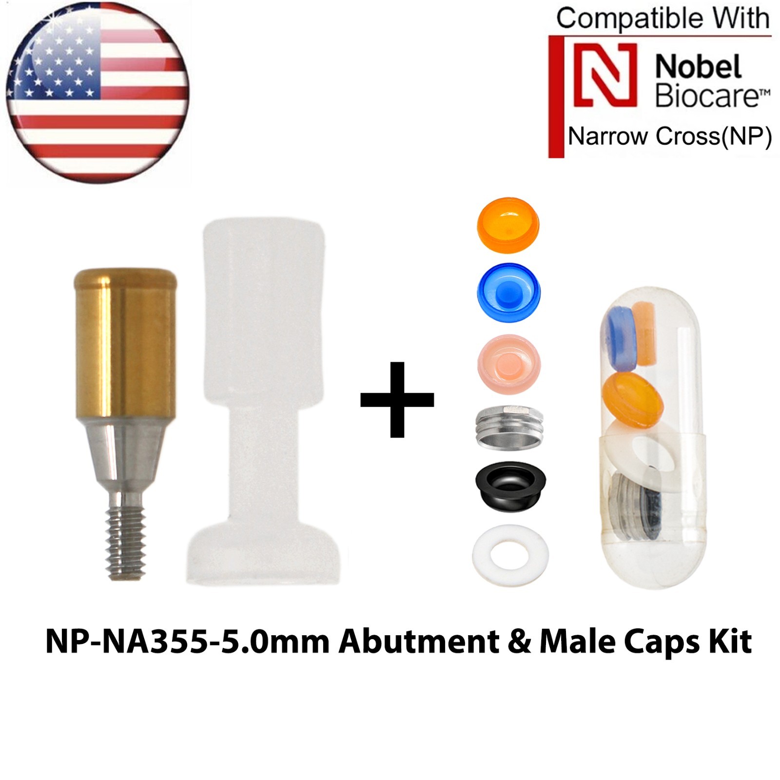 US Dental NP Overdenture Locator Abutment & Male Caps Fits Nobel Biocare Active