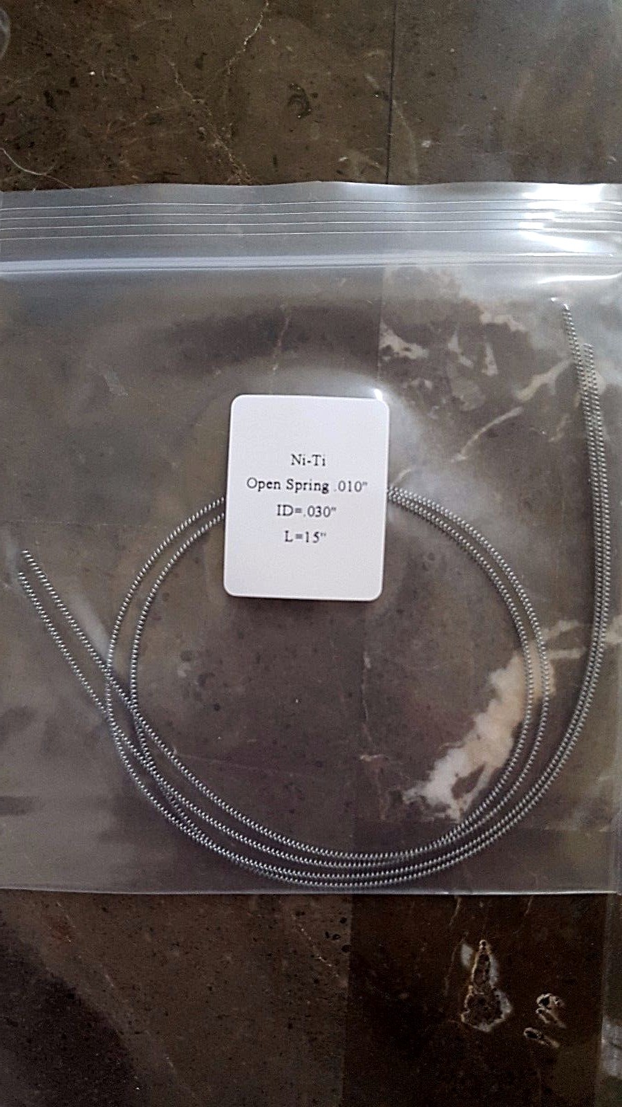 Orthodontic NiTi open coil spring .010″ on .030″ Length: 15″ 2pcs/pk USA