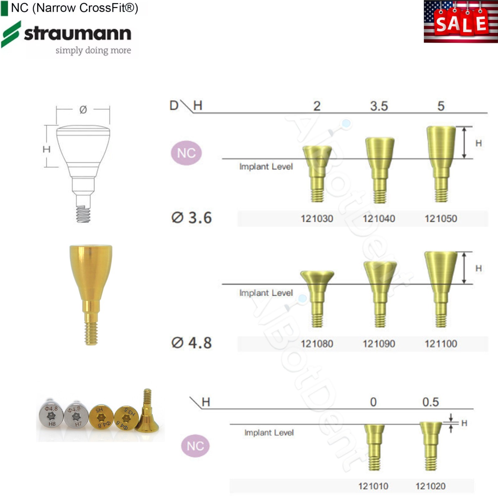 US NC Healing Abutment & Closure Cap Fits Straumann CrossFit BLT Ø3.3 5pcs/set