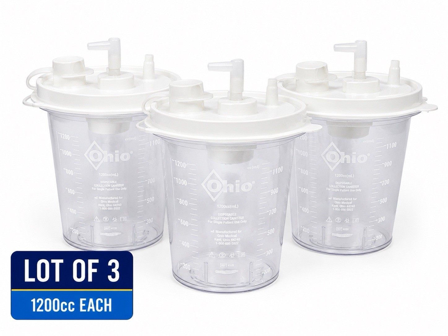 Lot of 3 1200cc Disposable Collection Canister w Lid