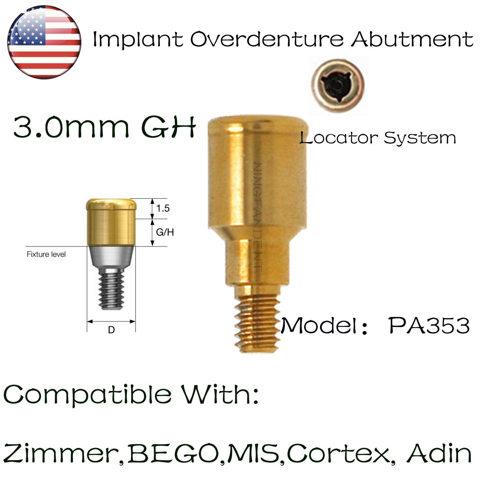 US Locator Tapered Abutment 1-5.0mm height for Zimmer TSV3.5 Mis Adin Implants