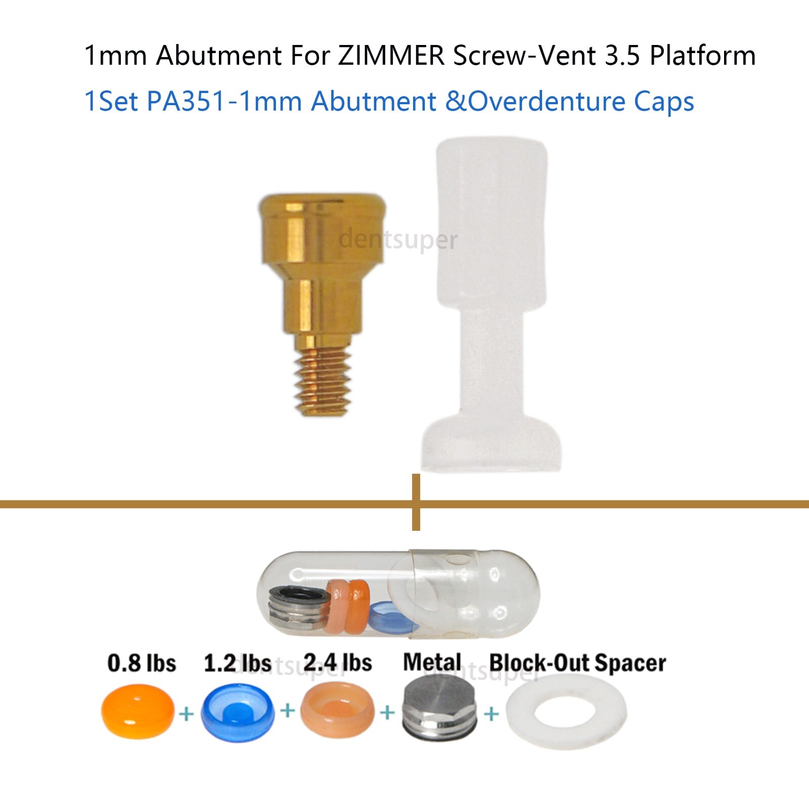 US Implant L0cator Dental Zimmer PA 3.5mm Abutments + PEEK Caps Tool 1-5mm Set