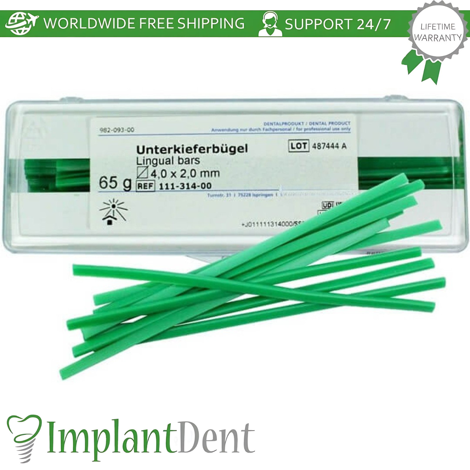 65g Green Wax Lingual Dental Bars 4.0×2.0mm Stable Denture Casting Sticks