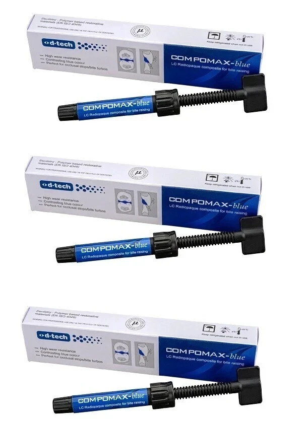 3 x D Tech Dental COMPOMAX BLUE LC Radiopaque Composite 4gm for BITE RAISING
