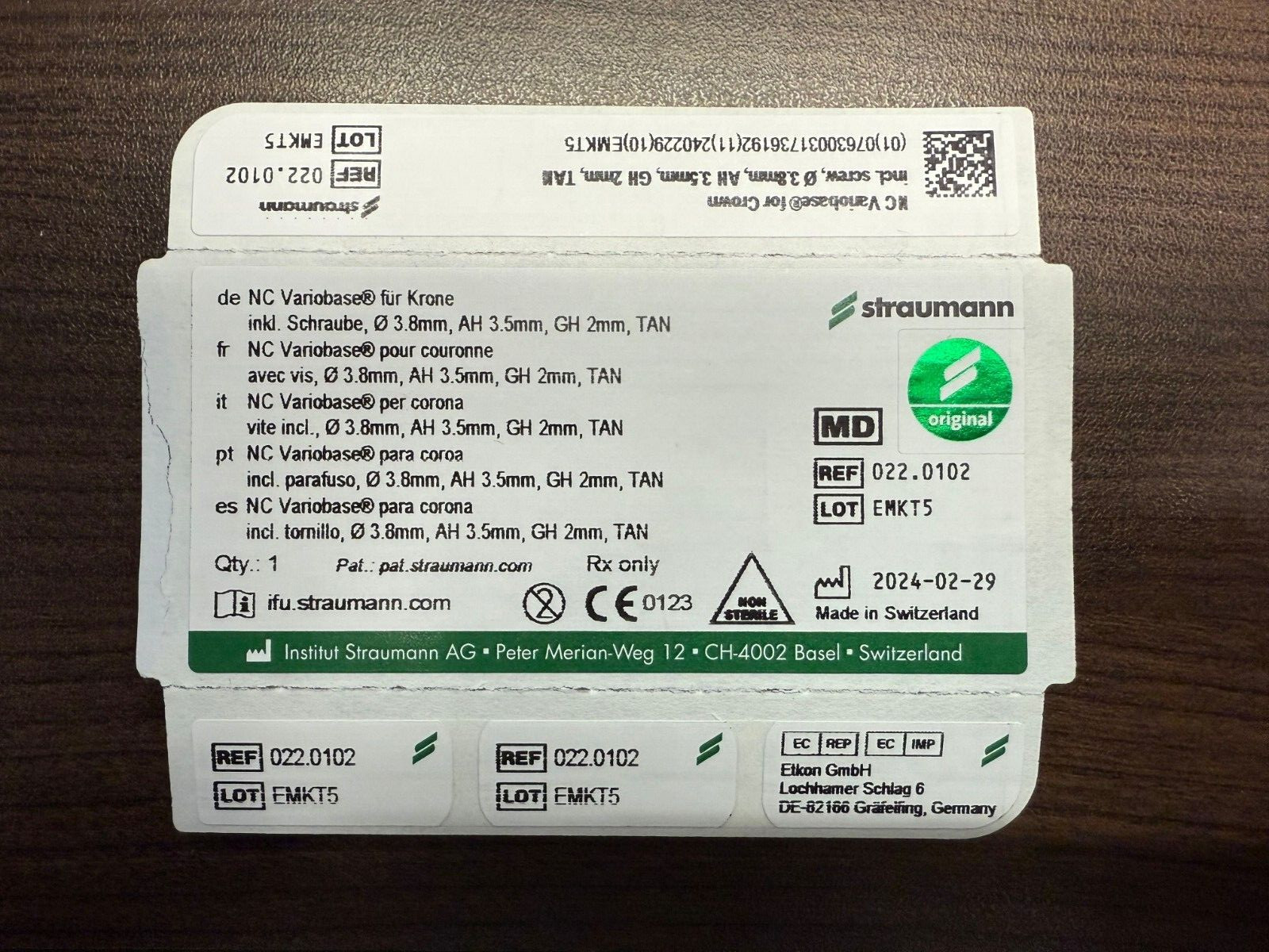 Straumann NC Variobase Titanium Base AH 3.5mm, GH 2mm (REF 022.0102)