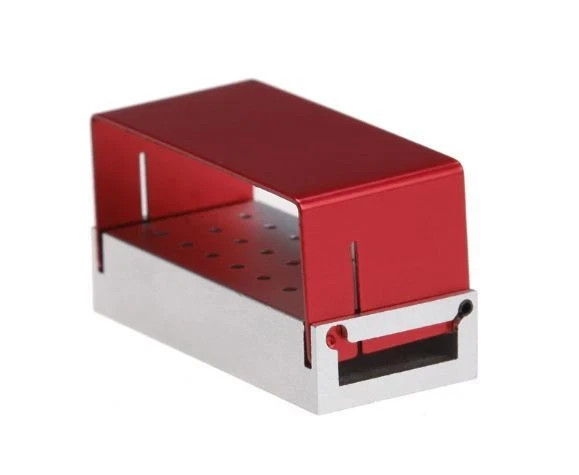 Dental 1.6mm Bur Holder Block ALUMINIUM Autoclave Box 20 Holes – RED (U.S.A)