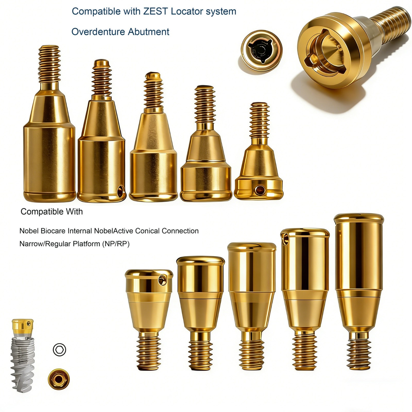 Titanium Overdenture Abutment for Nobel Active Implant NP/RP Zest Locator Males