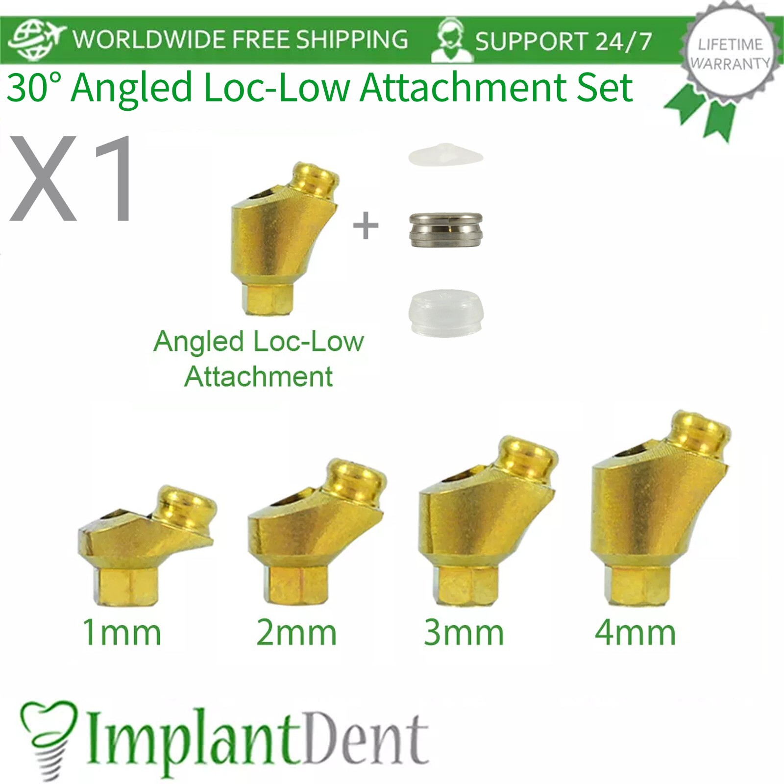 1x Dental Angulated 30° Loc-Low Attachment Set Int Hex 2.42mm