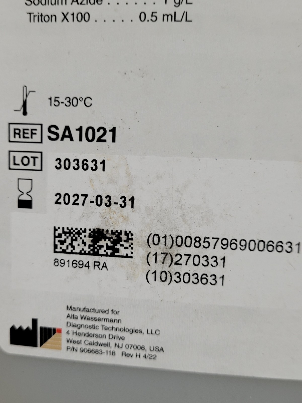 System Diluent for the Alfa Wasserman Ace (3x750mL) PN# AW-SA1021D Exp. 3/2027