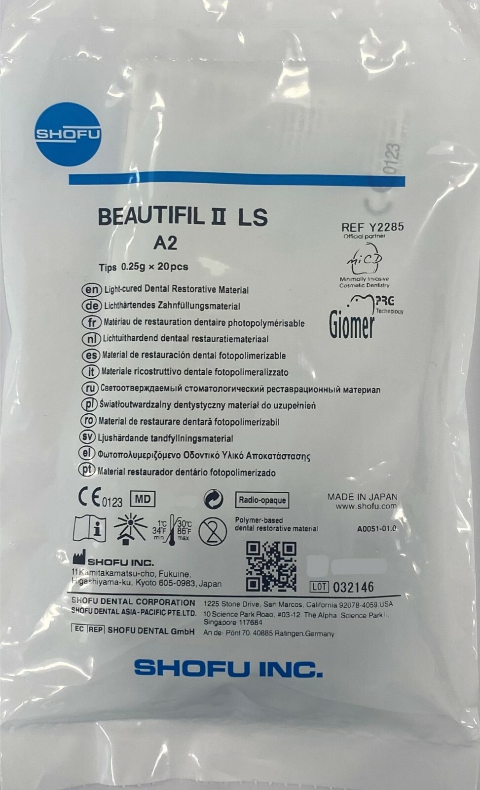 *20-Pieces* Shofu Beautifil II LS Shade-A2 Refill Tips 0.25 Grams Y2285