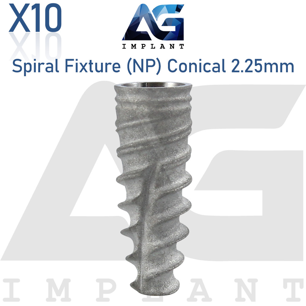 10 Spiral Fixture Narrow Platform (NP) Conical Connection Hex 2.25mm Dental SLA