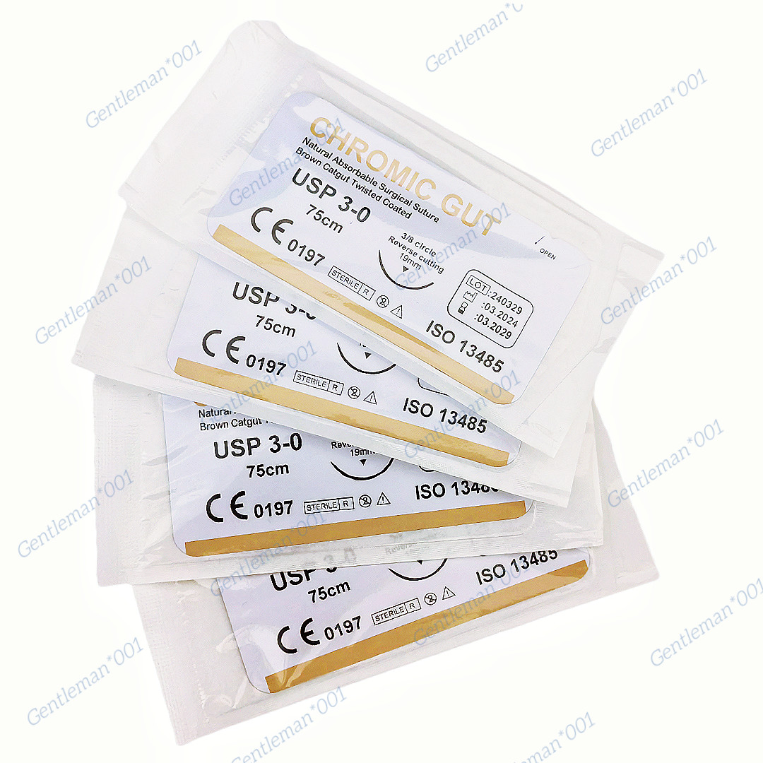 Absorbable Dental Oral Surgical Sutures CHROMIC GUT 3/0 Natural Needled 3/8