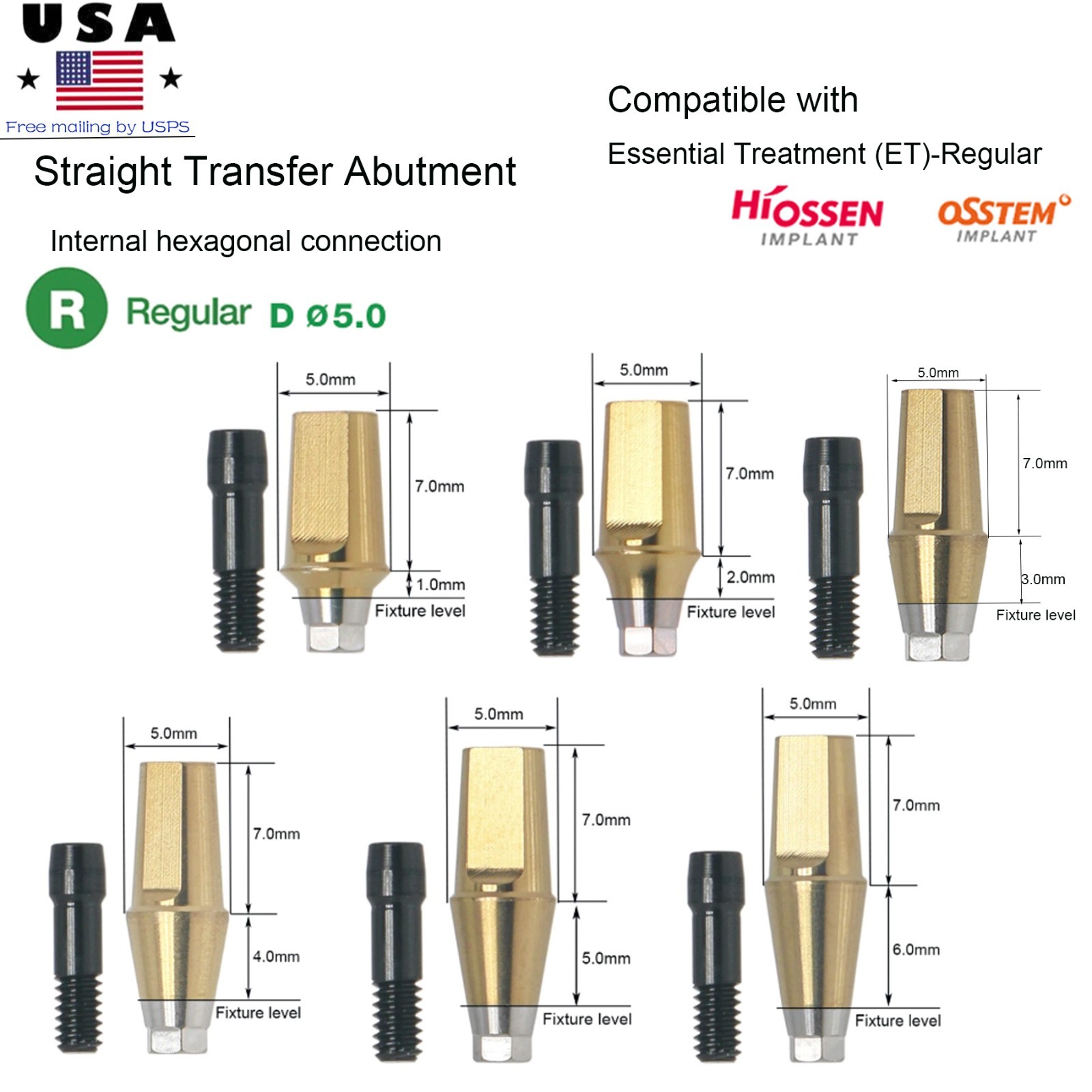 Dental Lab Fit Hiossen ET Straight Abutment Titanium Prosthetic Abutment OSS M/R